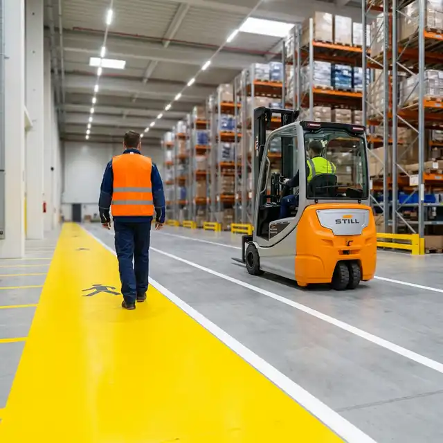 Suelo de almacén con carril segregado